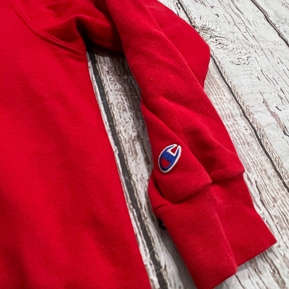 Vintage 1980s Champion Logo Stitched Red Pullover Hoodie Jumper Sweatshirt - Picture 4 of 5